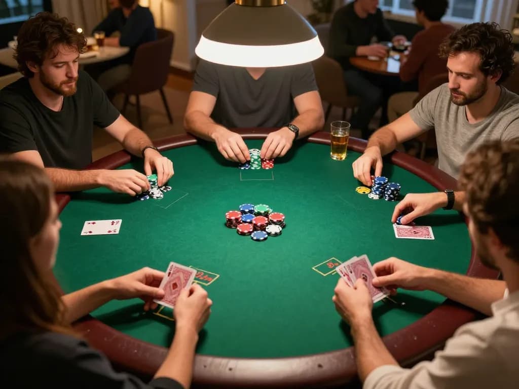 Betmen138 home poker night showcasing players engaged in strategic card game with chips and snacks