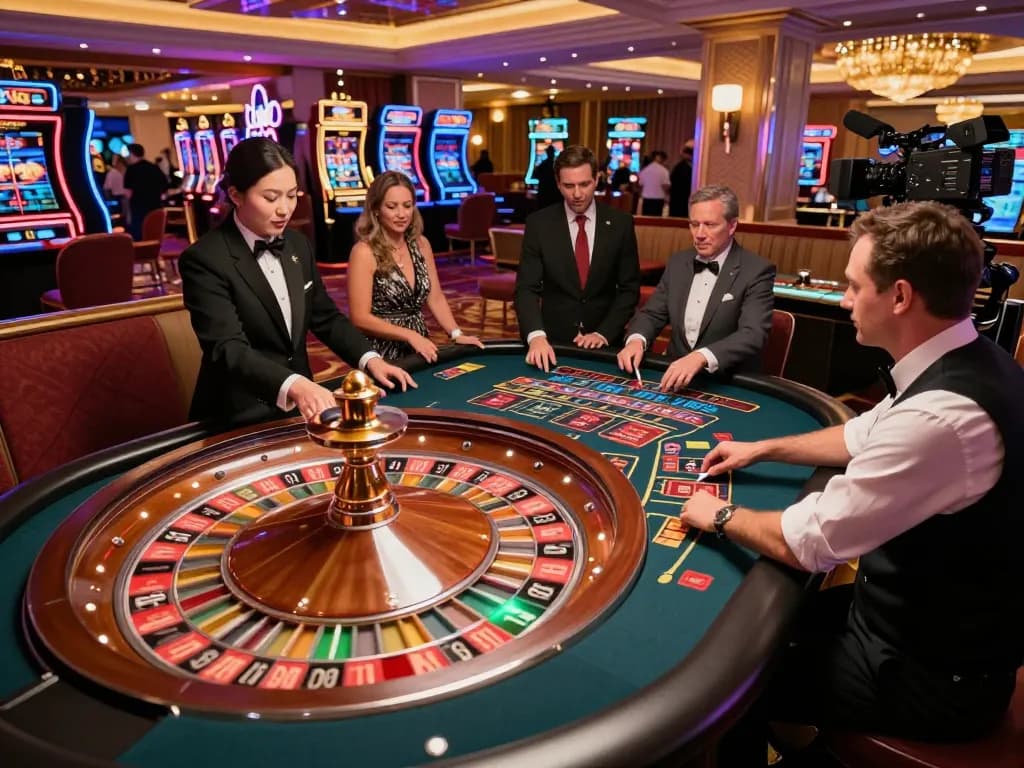 Players at a roulette table in a vibrant casino, enjoying the thrill of strategic gambling at Legge.
