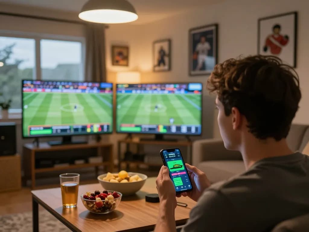 Engaging in live sports betting with rr88 app shown on smartphone during an exciting game