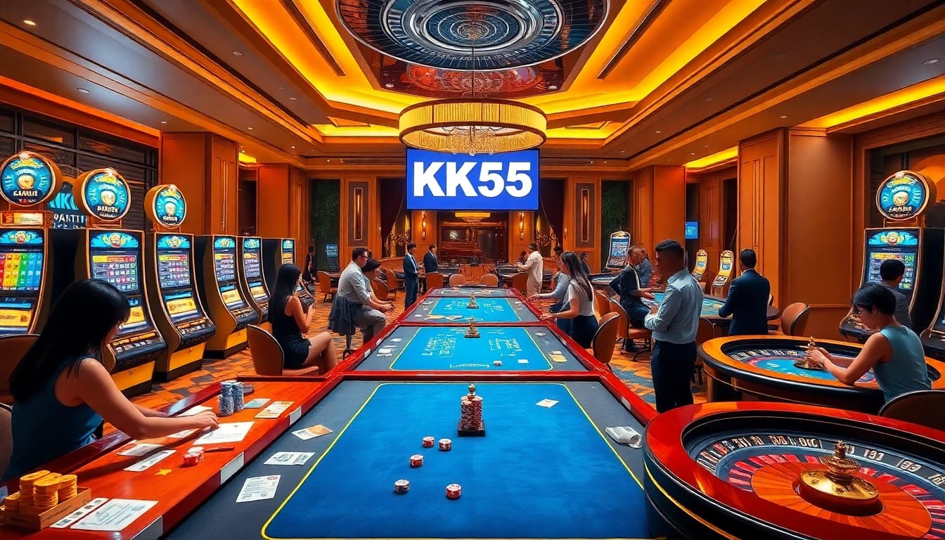 Players enjoying games at KK55 com vibrant online casino platform, showcasing excitement.