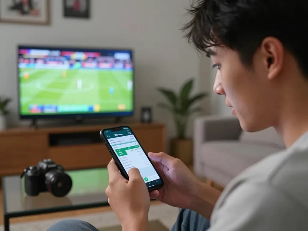 Engaged player using 88aa app for sports betting during game night