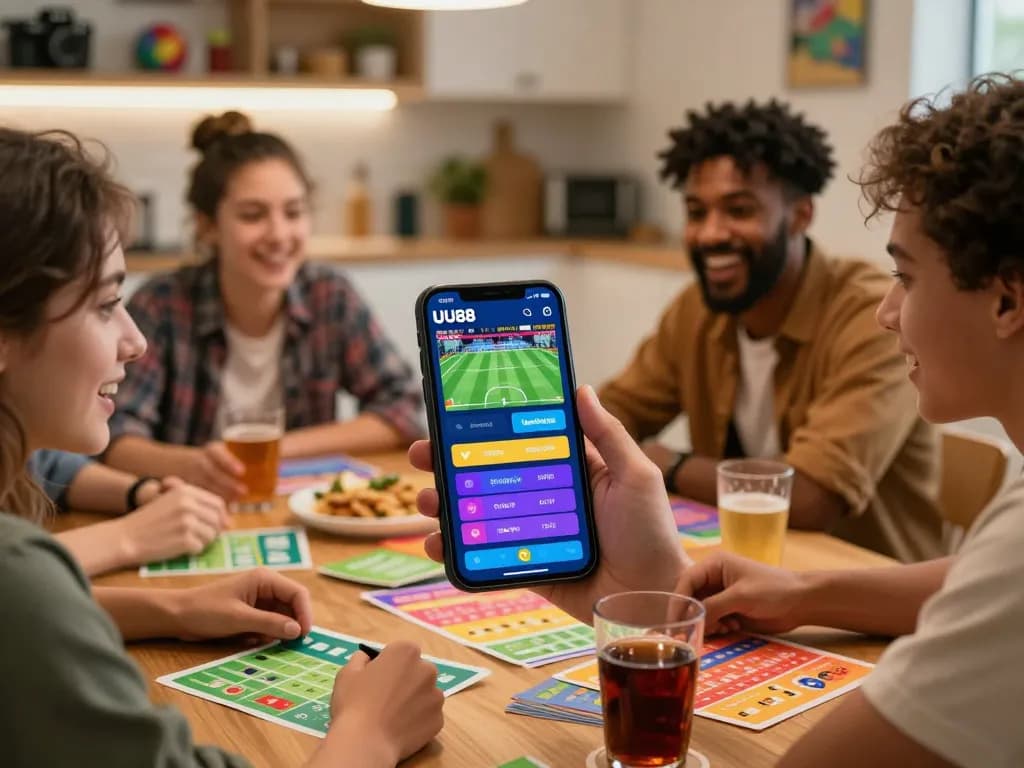 User-friendly UU88 online betting scene with friends strategizing and placing bets