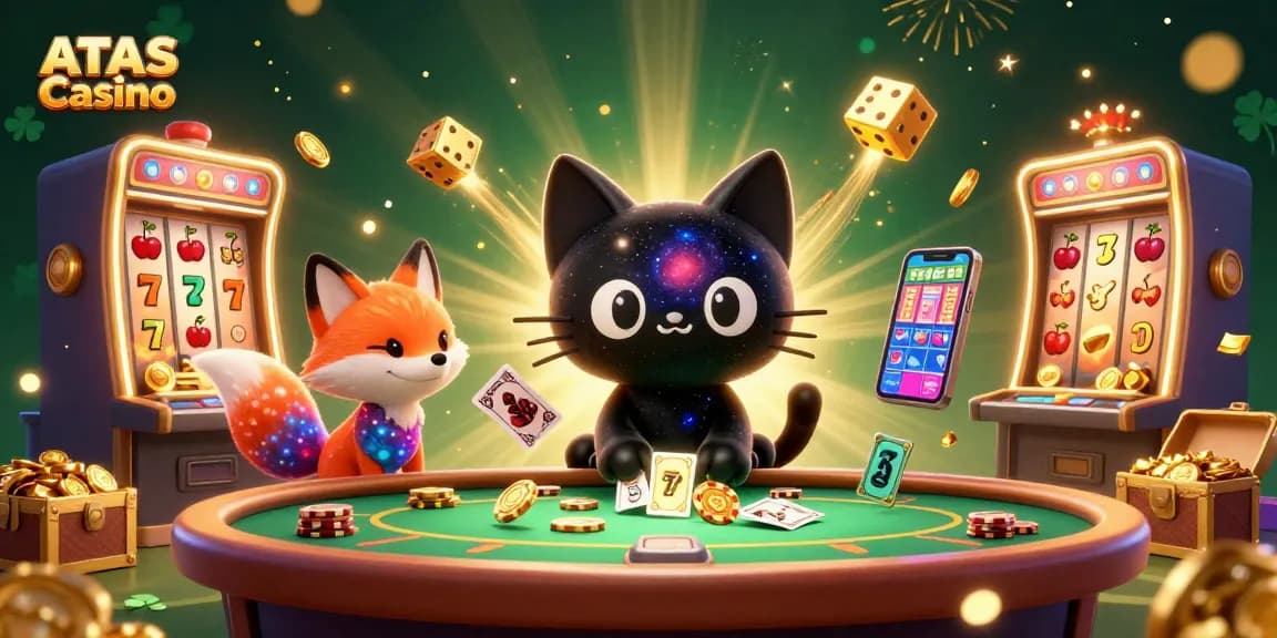 Engage in thrilling gameplay at ATAS Casino with a cosmic backdrop and gold-filled jackpot elements.
