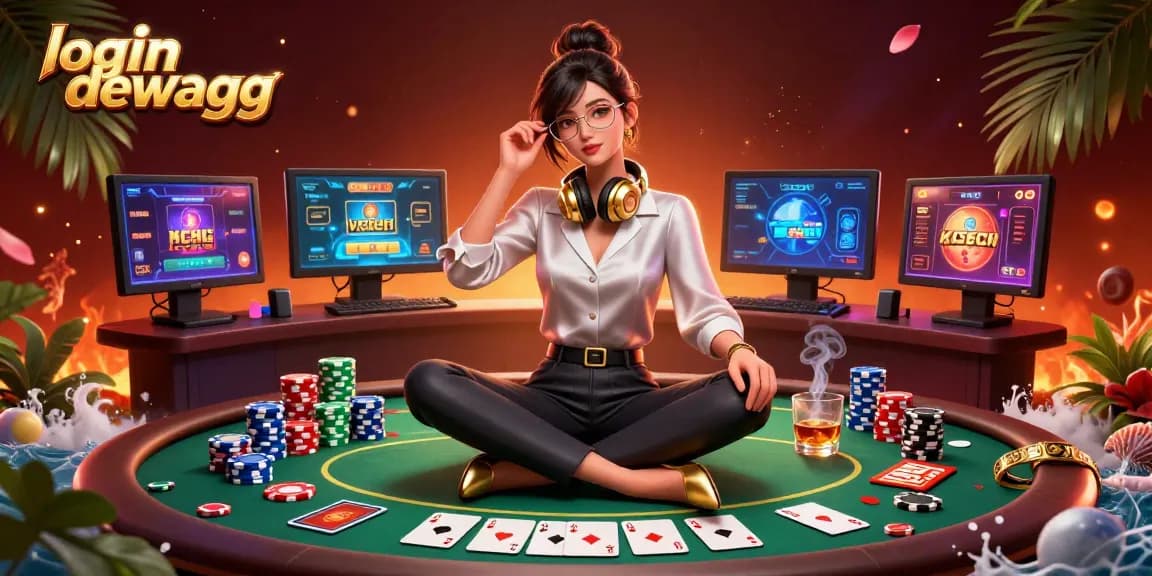 Experience thrilling gameplay with login dewagg at a vibrant casino setup featuring poker and gaming elements.