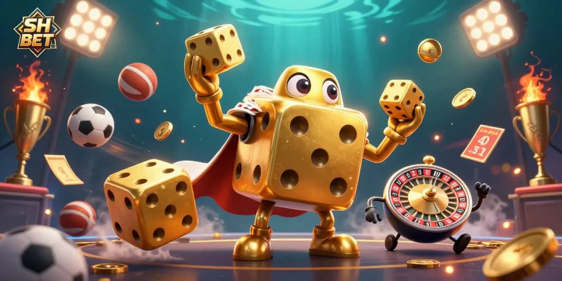 Engage with SH BET, featuring an animated scene of golden dice and sports elements in vibrant motion.