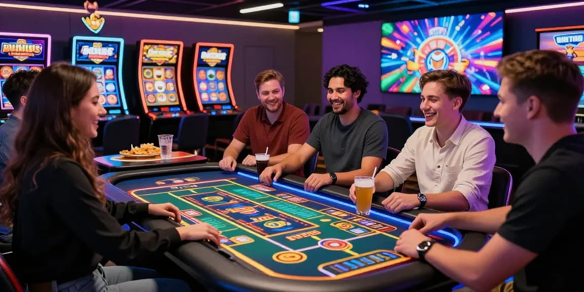 Engaging friends playing at new UK casino sites with lively atmosphere and modern gaming