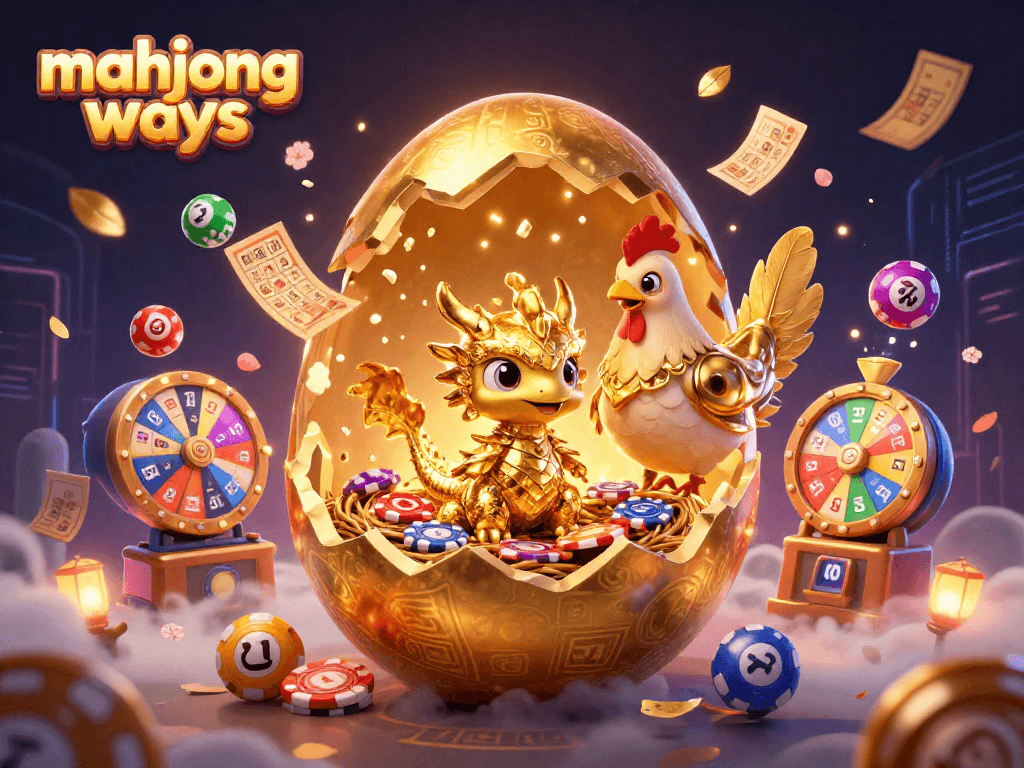Engage with mahjong ways in this vibrant illustration featuring gold dragon, poker chips, and lottery elements.