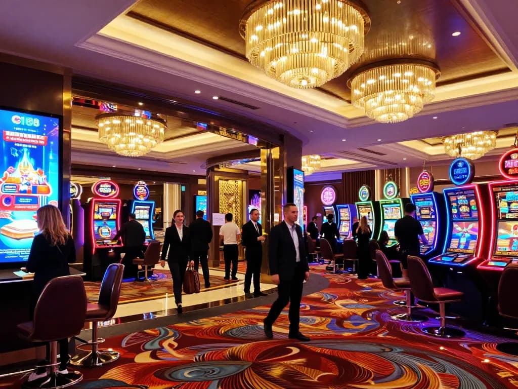 C168 casino entrance showcasing a vibrant atmosphere with busy guests and neon lights.