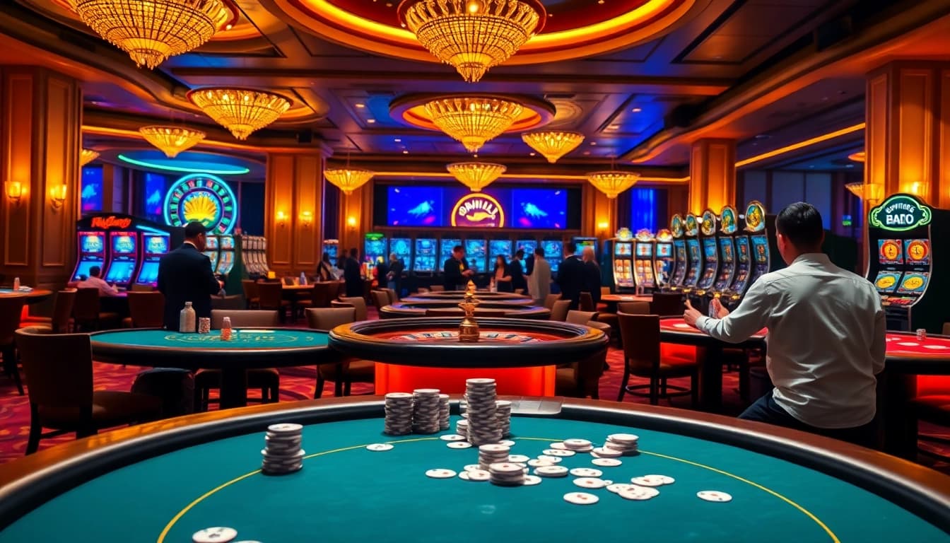 Hitclub casino scene depicting players enjoying poker and roulette in an opulent environment
