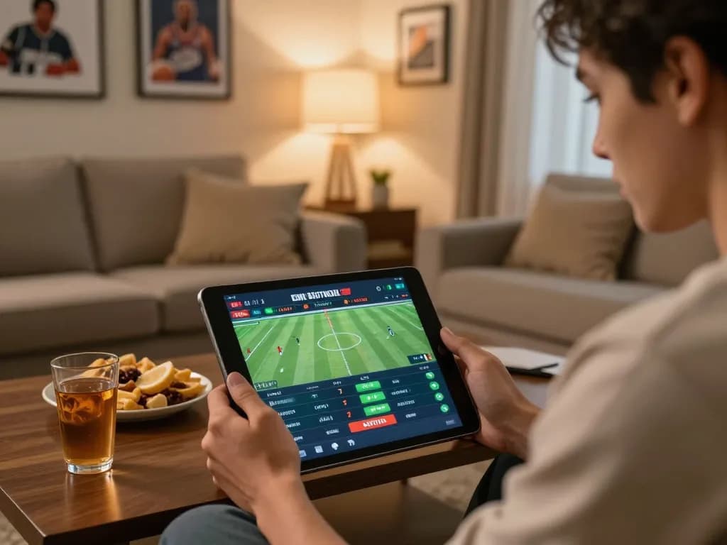 Engaging in live sports betting on rik vip with tablet and focused strategy