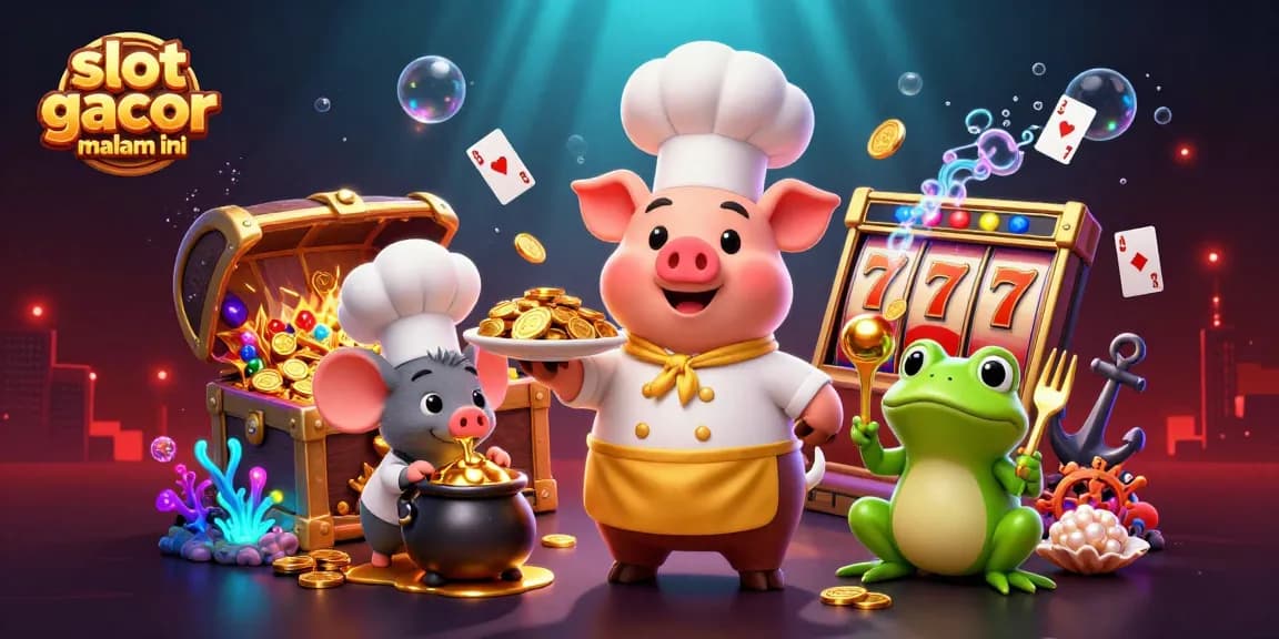 Experience the excitement of slot gacor malam ini with vibrant casino characters and elements in a dynamic scene.