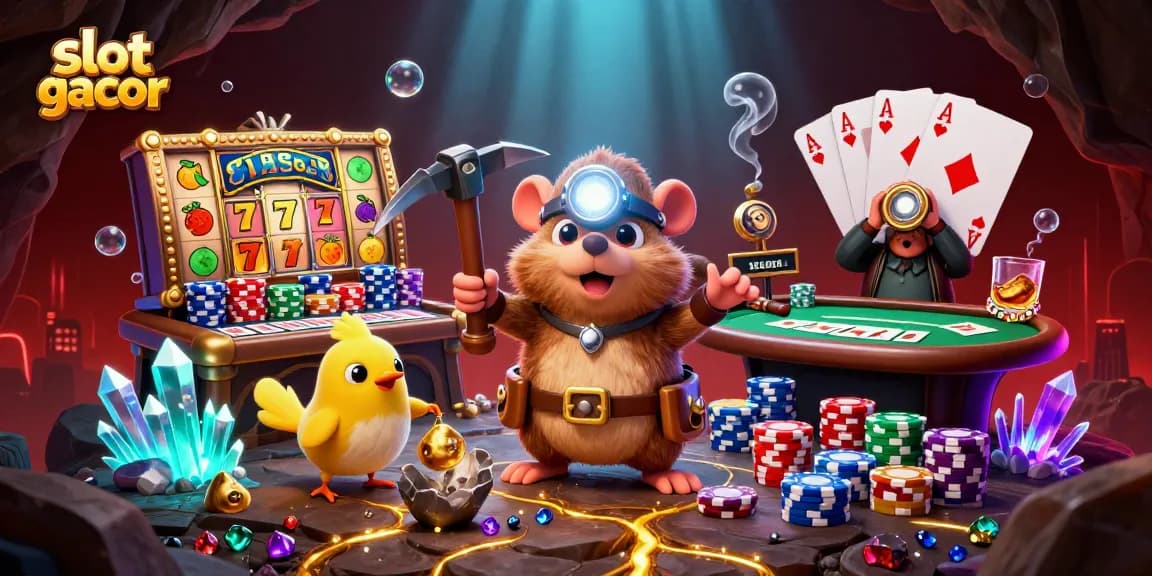Putaran slot gacor dengan karakter penggali yang menemukan koin emas dan permainan menarik.