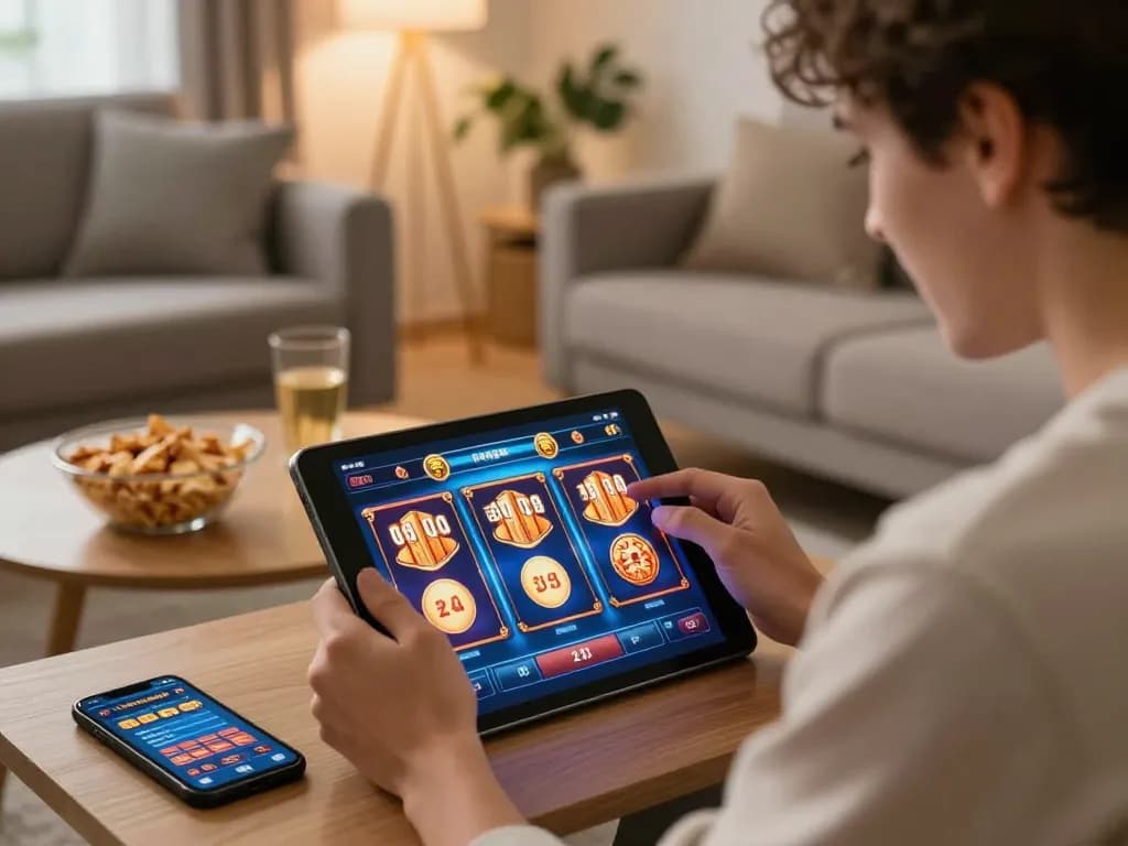 Rayakan dan klaim kredit percuma rm5 sementara menikmati slot dalam talian di tablet dalam ruang tamu yang selesa