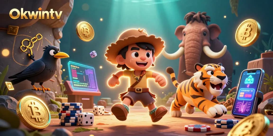 Experience thrilling online gambling with okwintv's richly illustrated prehistoric casino scene.