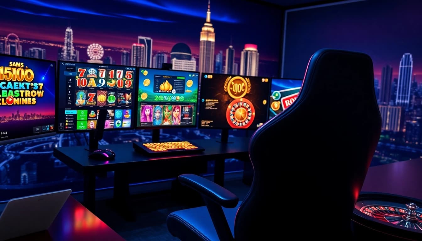 Spiele aufregende Spiele auf casino spielen online mit modernem Gaming-Setup und leuchtenden Grafiken.