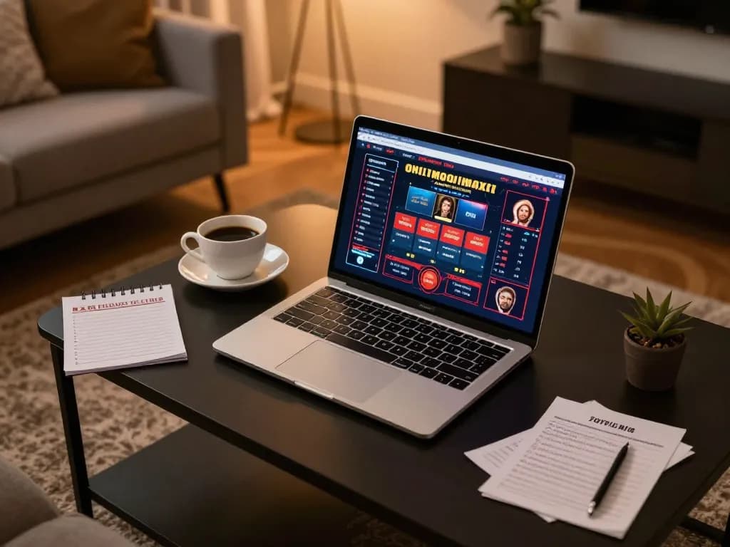 Engaging scene of Canada online casinos gameplay on a laptop, illustrating a strategic home gaming setup.