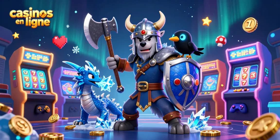 Participez à des aventures passionnantes dans des casinos en ligne avec un guerrier viking, un dragon et des éléments de jeu.