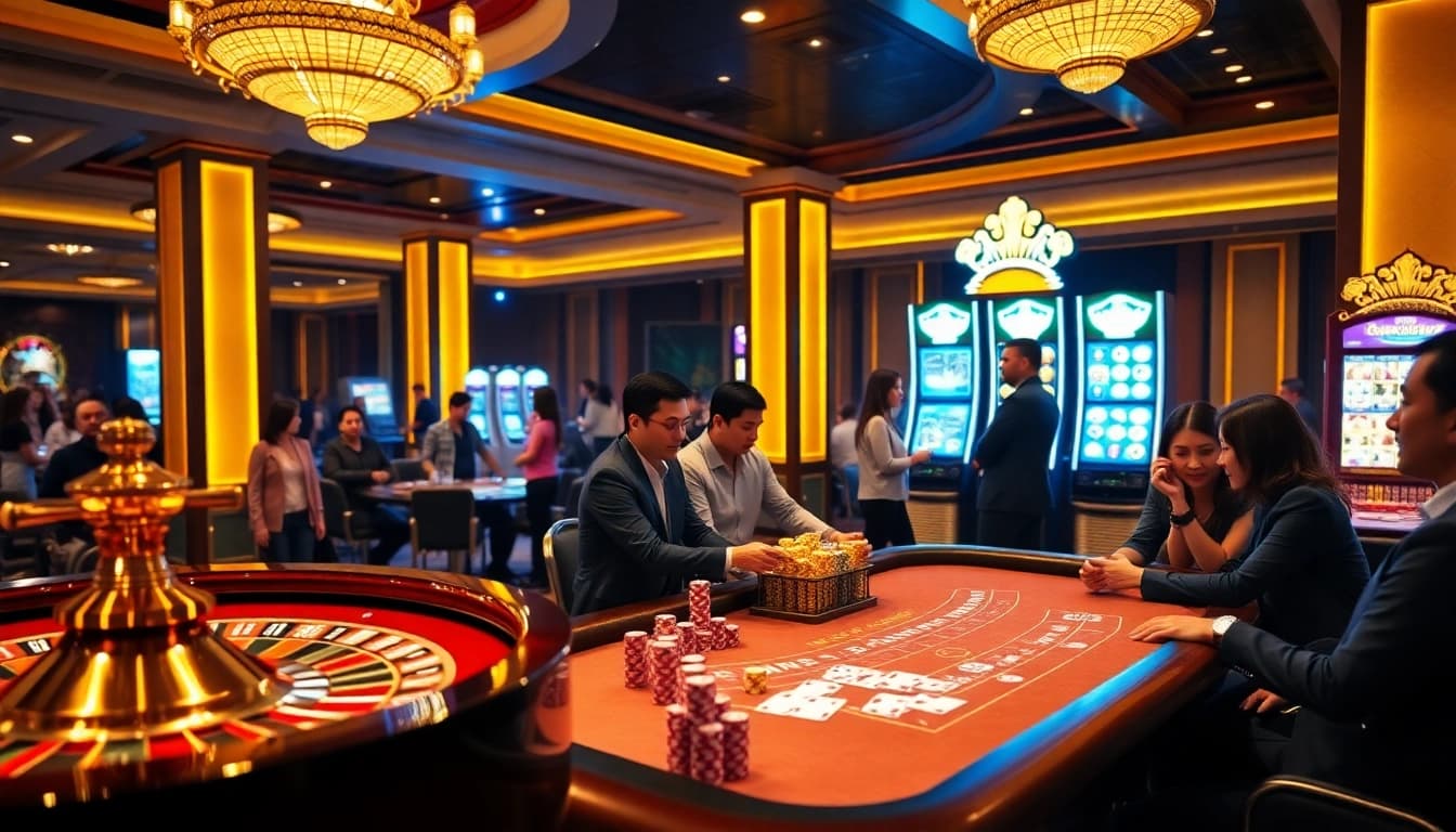 MM88 players enjoying an engaging casino experience with poker chips and cards.