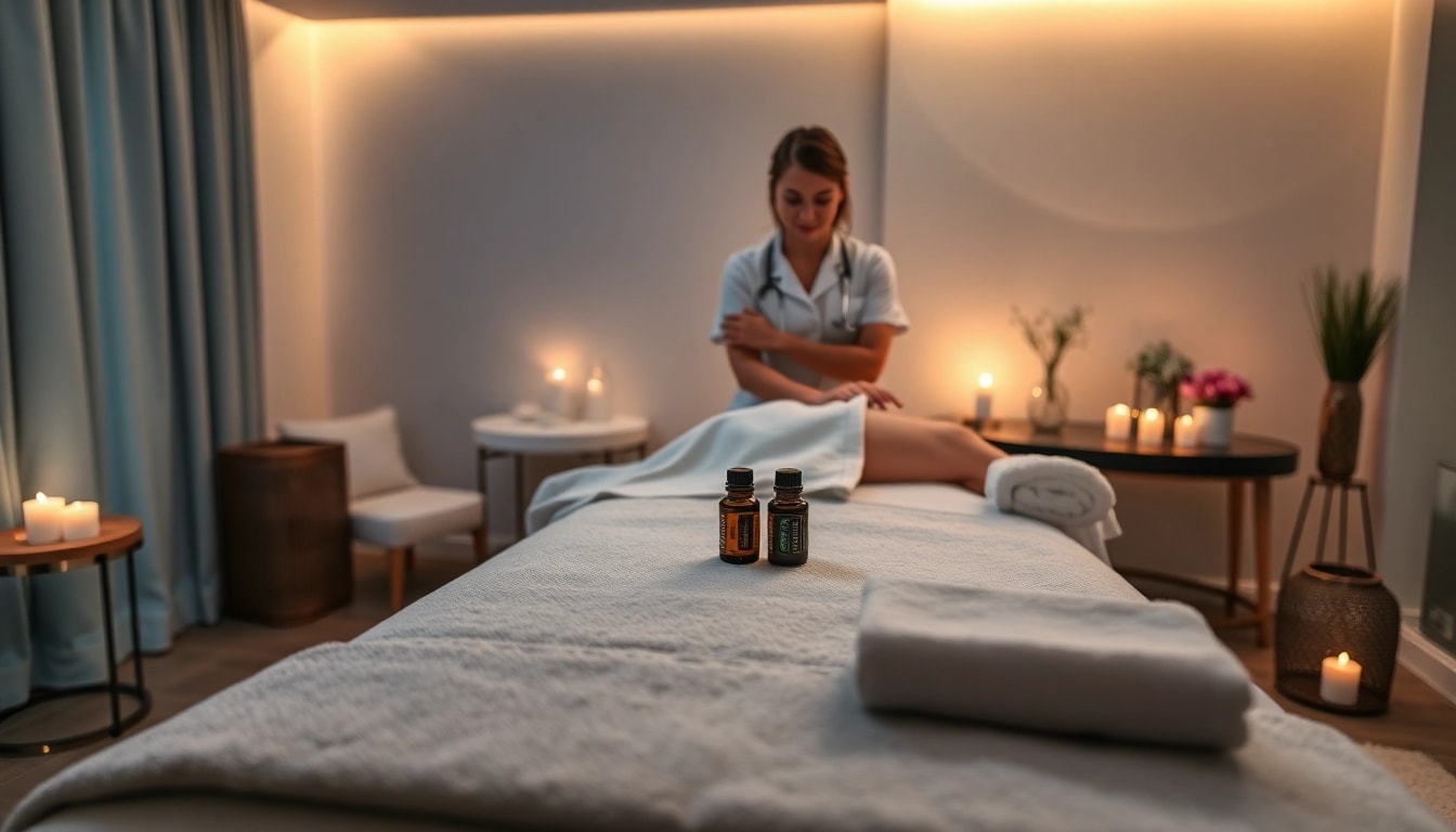 Calm and inviting setting for 수원출장마사지 with a skilled therapist preparing for a massage session.