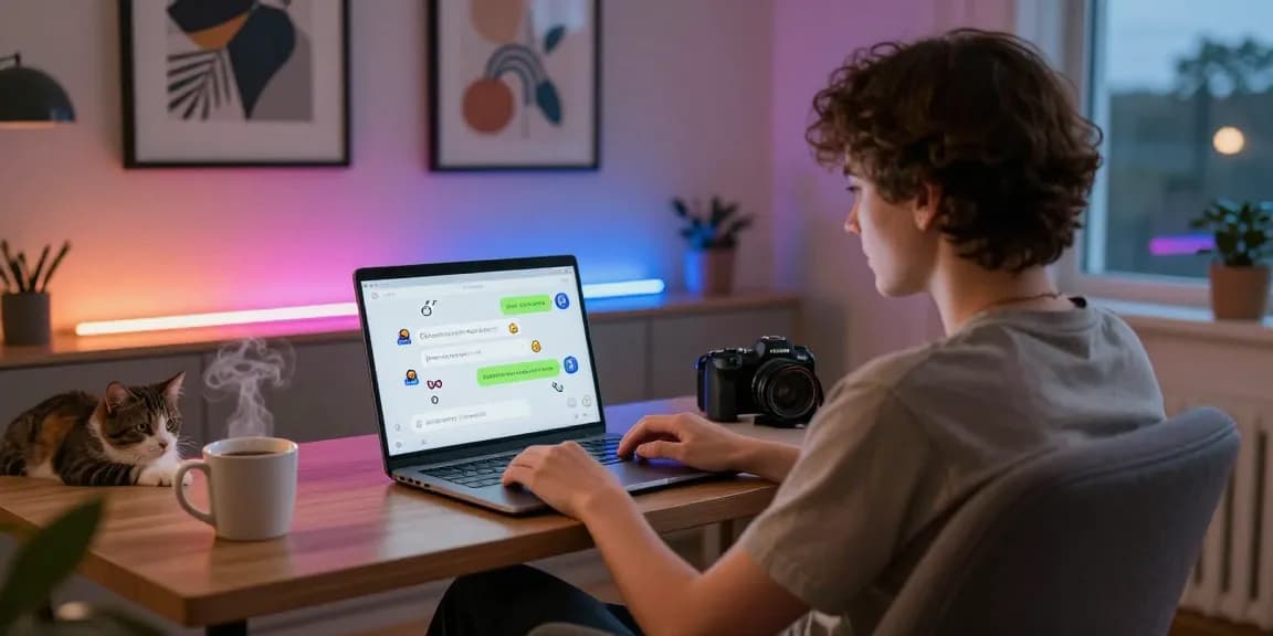 Engaging NSFW chat bot session in a cozy home office, showcasing interactive chatbot interface.