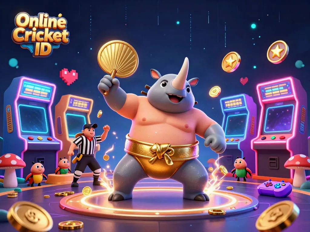 Experience exciting gameplay with an Online Cricket ID featuring vibrant characters, flying coins, and engaging visuals.