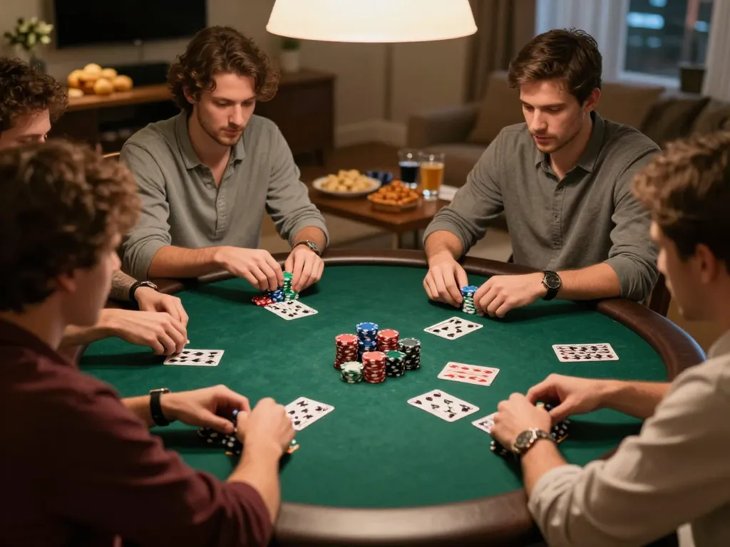 Playing poker at home with friends during a hello88 game night, strategic moves and camaraderie highlight the fun.
