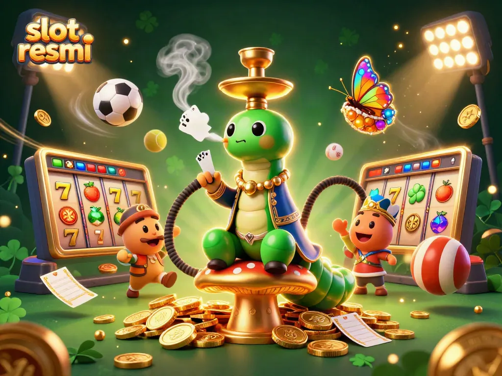 Experience the vibrant excitement of slot resmi through a whimsical 3D illustration of a caterpillar hookah-master.
