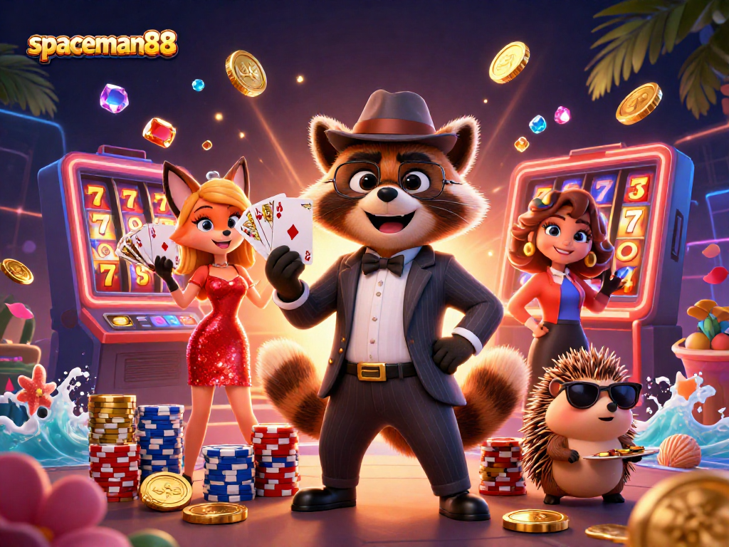 Spaceman88 spins luck with vibrant slot reels and a royal flush in action.