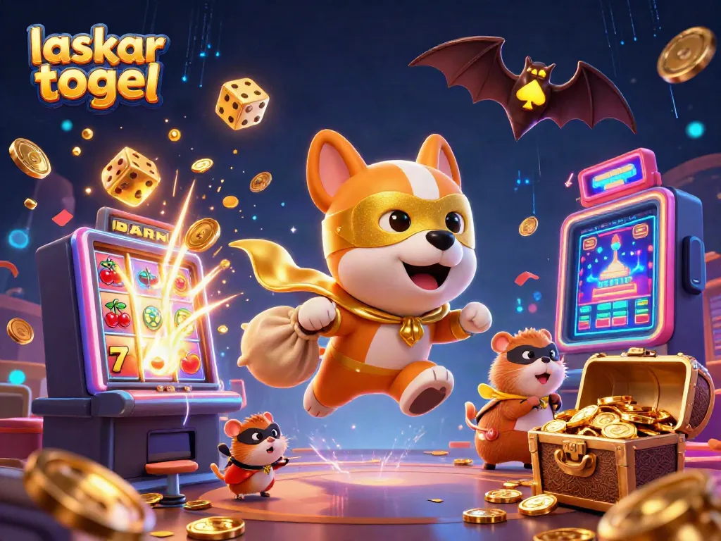 Experience excitement with laskar togel as a superhero dog and hamster bring fortune in this vivid illustration.