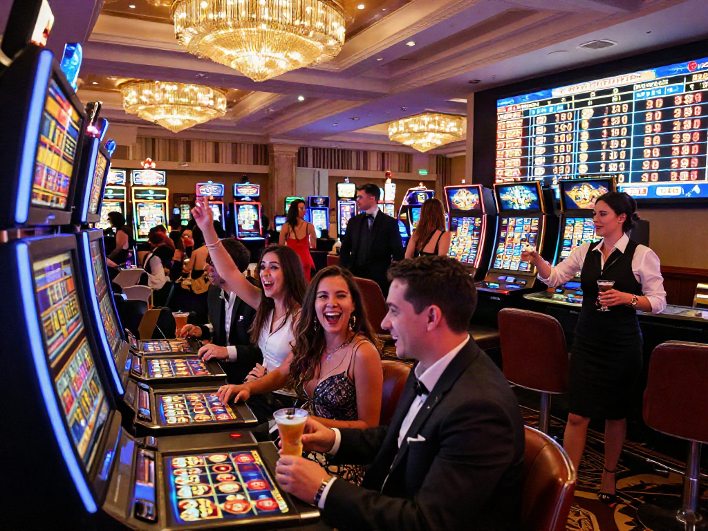 Exciting casino scene showcasing vibrant slot machines and a celebratory atmosphere.