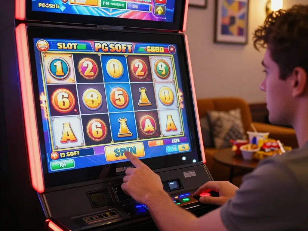 Pemain yang terlibat di Slot Demo PG Soft Lengkap menikmati permainan mesin slot online yang berwarna-warni di tablet, dengan kegembiraan di dalam suasana yang nyaman.