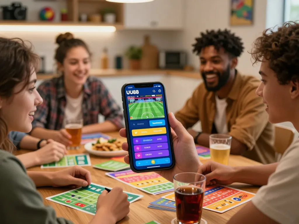 User-friendly UU88 online betting scene with friends strategizing and placing bets