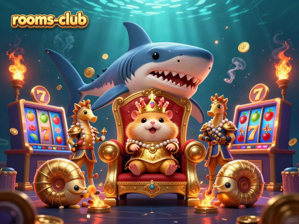 Raja hamster emas di kursi gigi hiu, mengundang kemenangan di rooms-club.