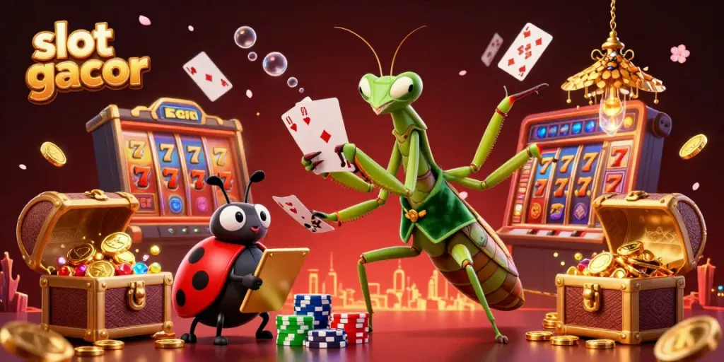 Slot gacor yang memikat dengan karakter unik dan elemen kasino yang ceria.