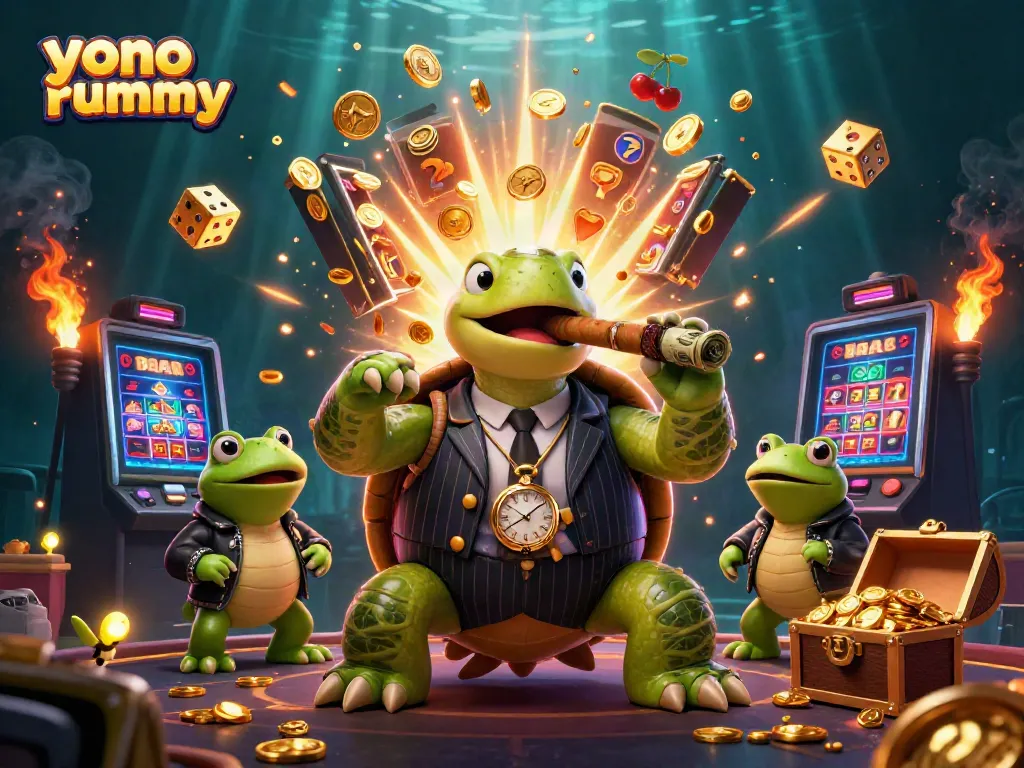 Menggertak kemenangan di Yono Rummy dengan ilustrasi 3D kartun luar biasa yang menampilkan karakter ikonik dan elemen slot.