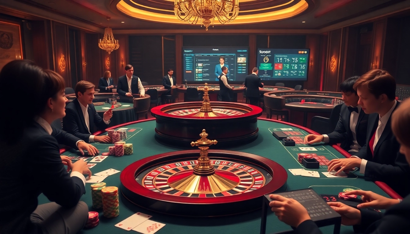 Experience vibrant casino action with sbobet link at a luxurious roulette table filled with poker chips.