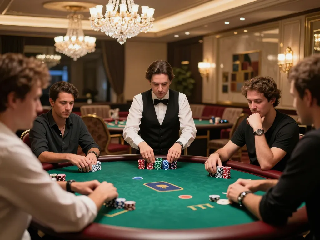 GO88 players strategizing at an upscale poker table in a luxurious casino.