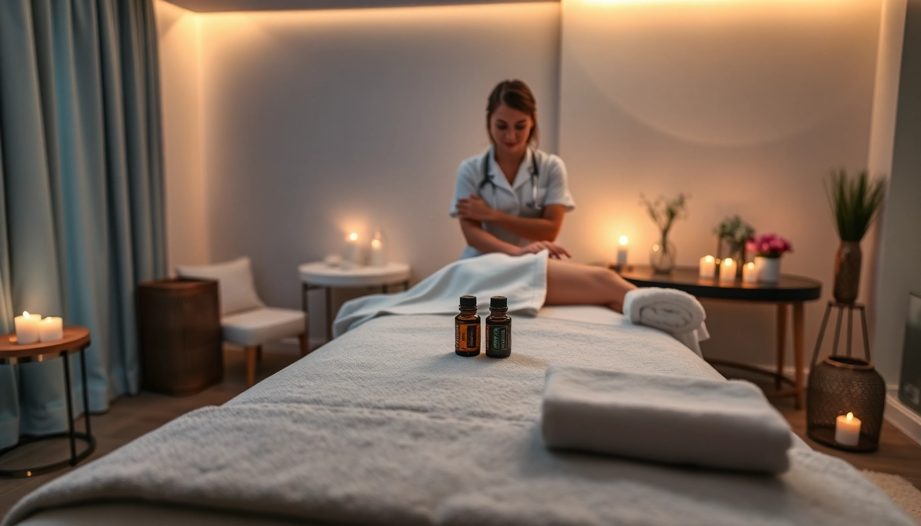 Calm and inviting setting for 수원출장마사지 with a skilled therapist preparing for a massage session.