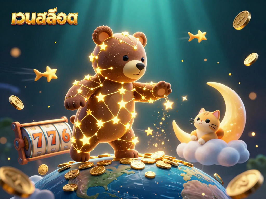 Experience thrilling เว็บสล็อต action with golden stars, slot reels, and cosmic companions.