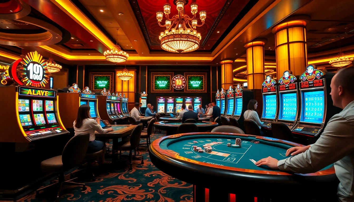 Excited gamblers winning at slot gacor machines in a vibrant casino setting.