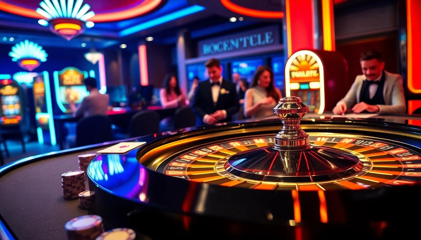 Experience high-stakes excitement at the B52 roulette table with vibrant casino elements.