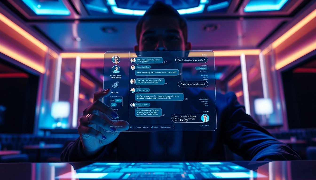 Engaging AI chatbot interface for exploring ai slut interactions in a futuristic lounge.