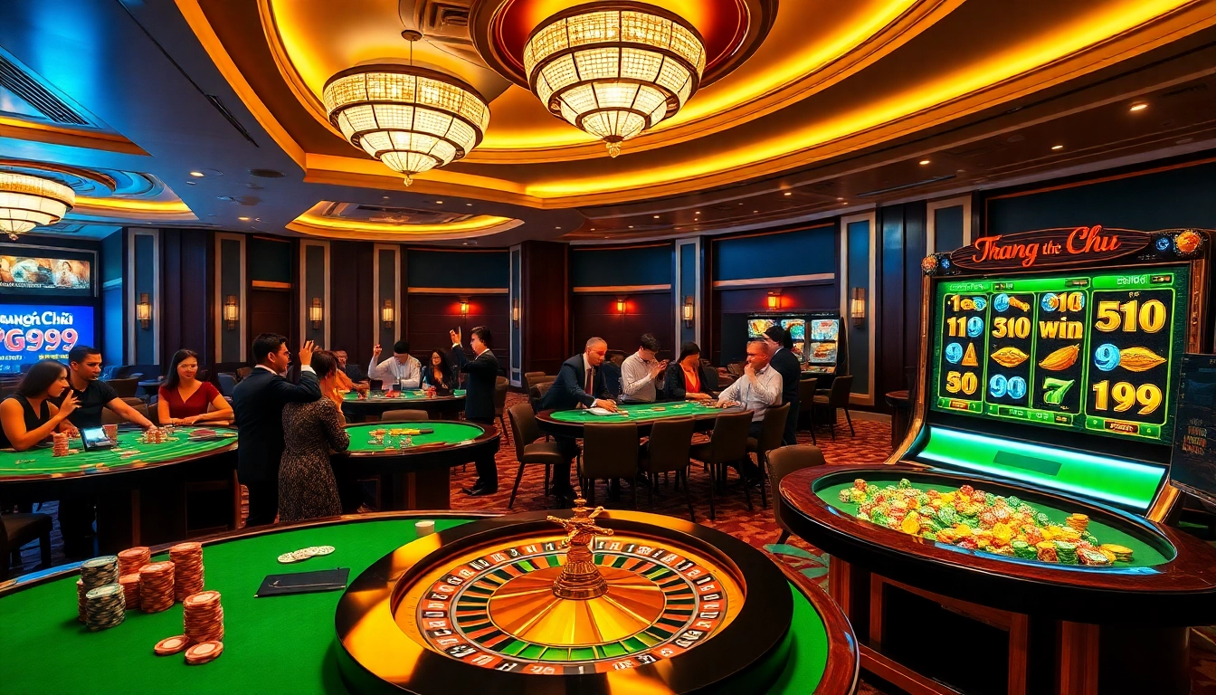 Experience excitement at Trang Chủ PG99 with players enjoying casino games and vibrant atmosphere.