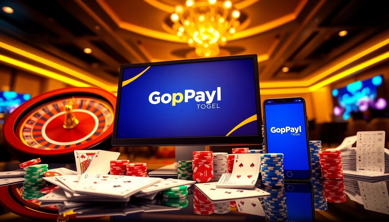 gopaytogel platform displaying fast online betting with poker chips and roulette wheel