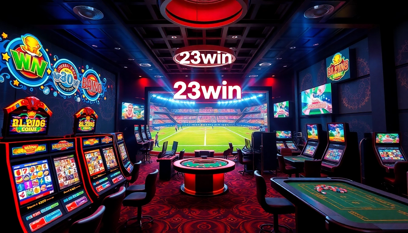 Experience thrilling online gaming at 23win, showcasing vibrant slot machines and engaging gameplay.